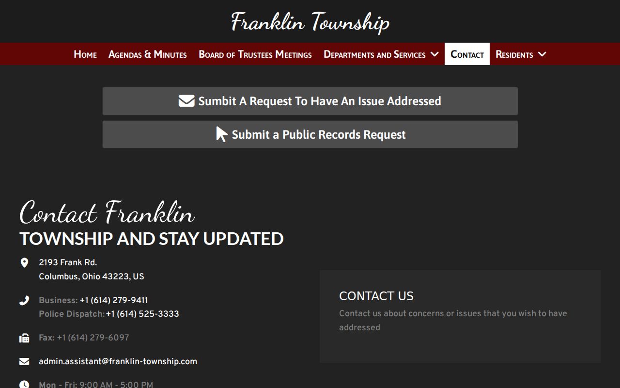 Franklin Township residents directory public records contact page