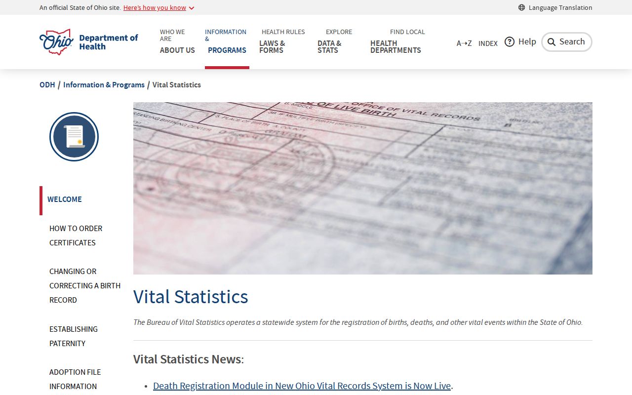 Franklin Township previous residents Ohio vital statistics source