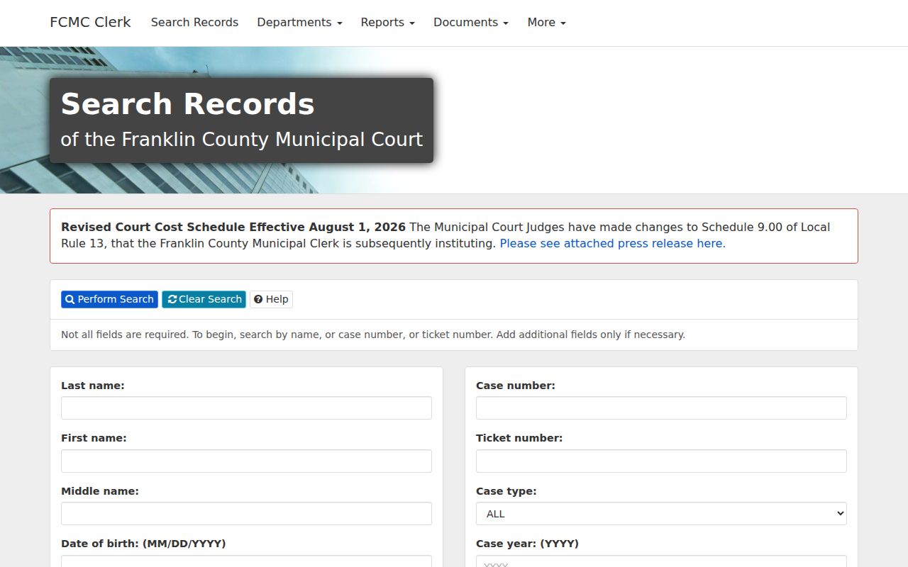 Franklin Township resident lookup through the Franklin County Municipal Court case search