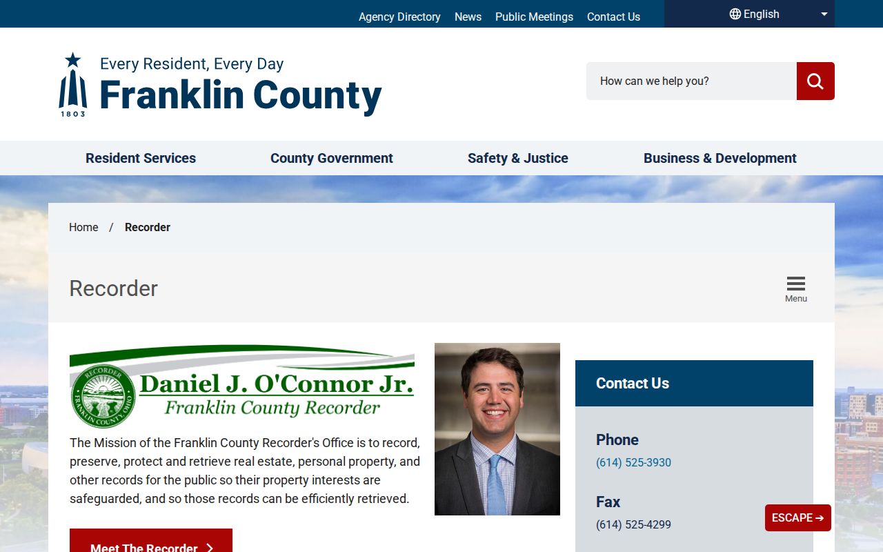 Franklin Township street directory Recorder deed search route